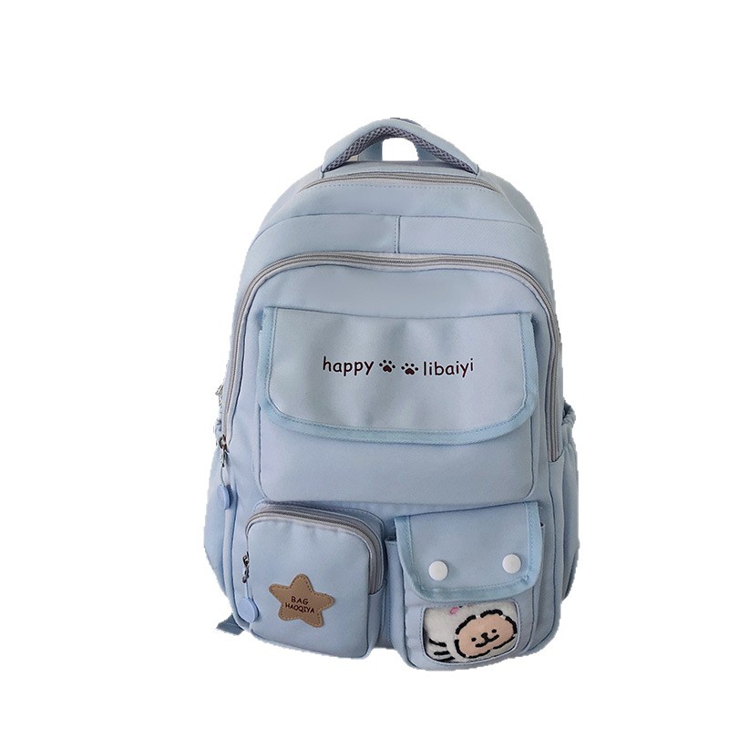 Wholesale of pure color backpacks for female junior high school students with a fresh and simple Korean school style and multi-layered design Item Picture