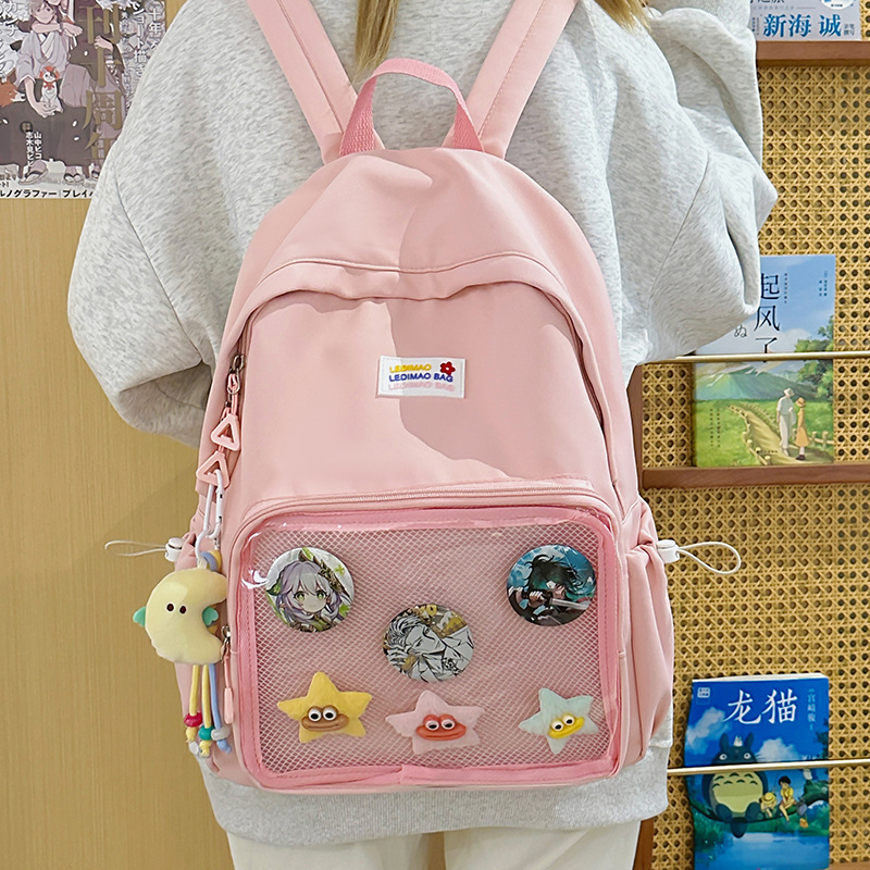 Japanese-style transparent backpack for girls, fresh and soft girl backpack for middle school students, school-style girl solid color schoolbag Specification drawing