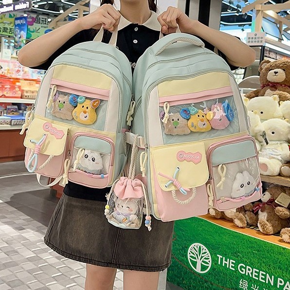 A new Japanese-style Instagram bag with a high level of appearance, fresh and sweet girl, and a color-blocking double-shoulder bag for junior and senior high school students full figure