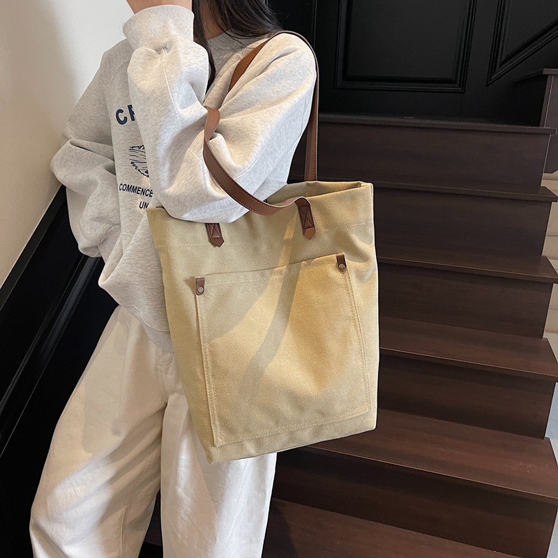 Canvas bag, women's single-shoulder crossbody bag, large-capacity Korean commuter bag, handbag, men's simple and versatile Japanese tote bag details Picture