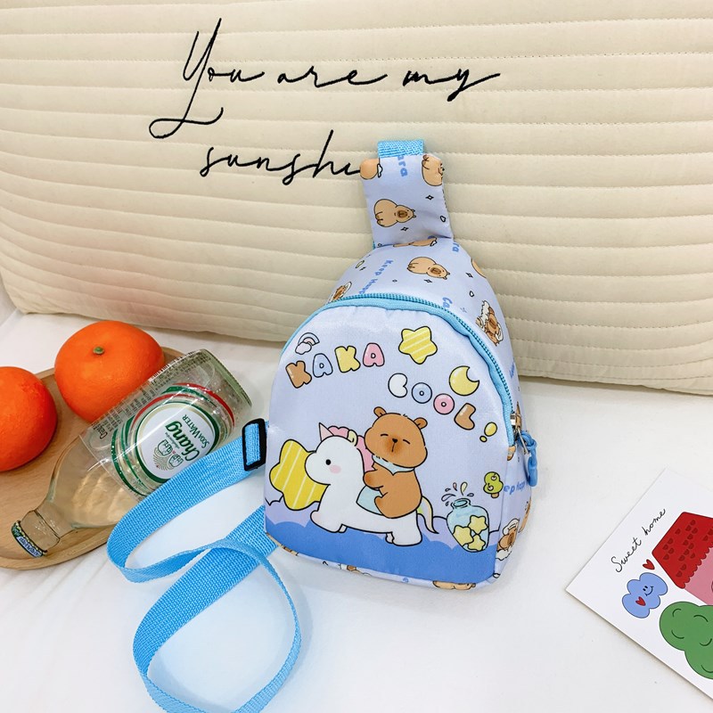 Children's chest bag, Capibara, cute cartoon, kids' single-shoulder crossbody bag, outdoor casual small change bag for boys and girls Specification drawing