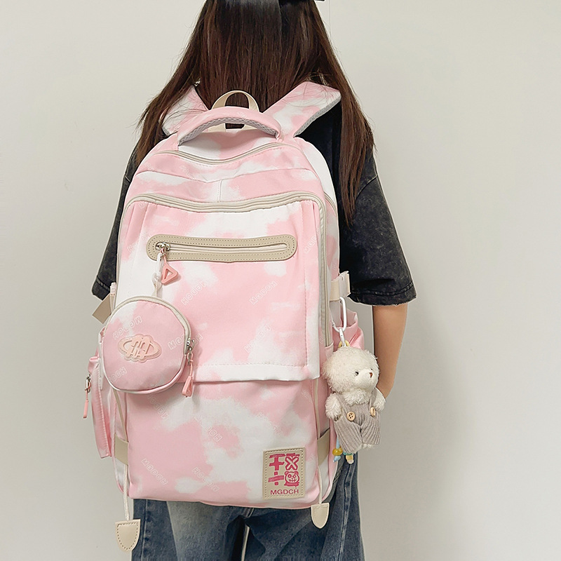 A new Japanese-style ins high-appearance-level tie-dye color-blocking backpack with a fresh and sweet taste, and a large-capacity backpack for junior and senior high school students details Picture