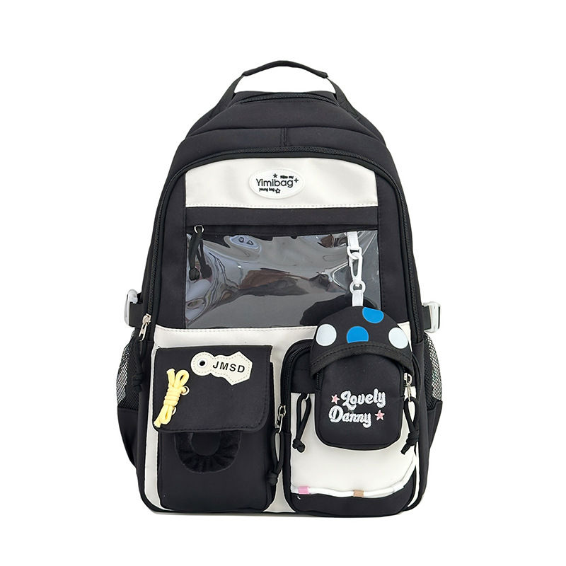 A new Japanese-style ins high-appearance-level, fresh and sweet, transparent, pain-hugging bag for women with color-blocking and large-capacity backpacks Item Picture