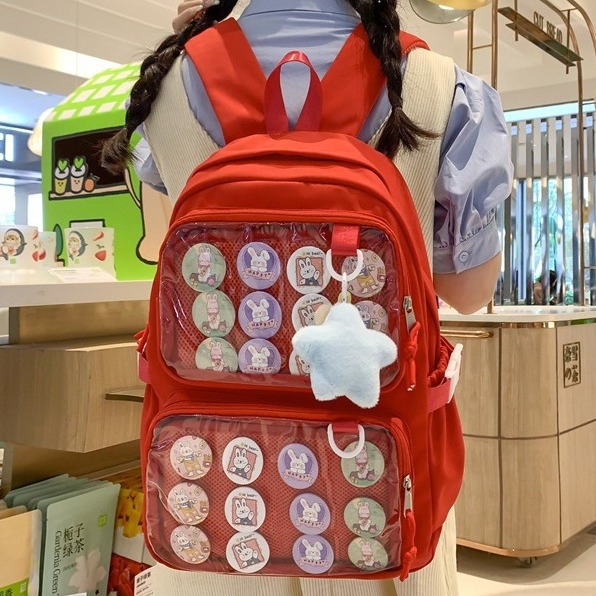 Large-capacity transparent backpack, Korean-style ins forest school style, DIY decoration for primary school students, high appearance level backpack full figure