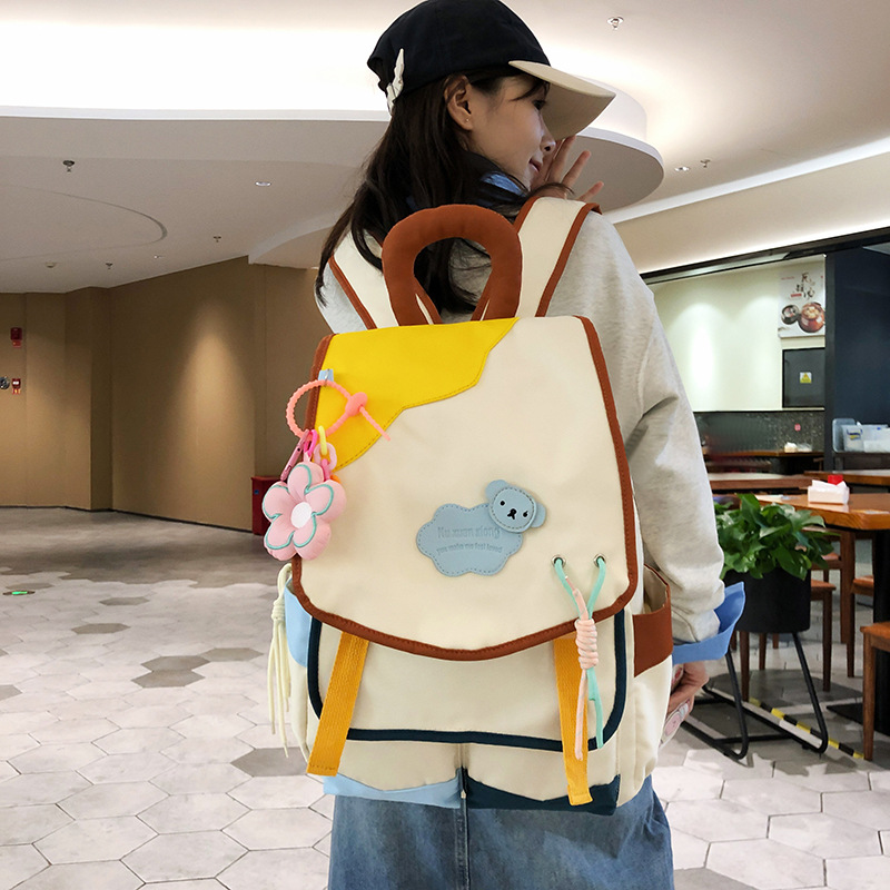 2023 New large-capacity backpack, cute backpack for junior and senior high school students, Korean-style color-blocking backpack for primary school students details Picture
