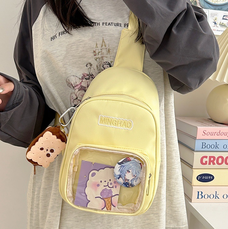 Japanese-style fresh and delicate chest bag for girls, ins style, versatile and cute transparent pain bag, summer casual girl crossbody small bag full figure