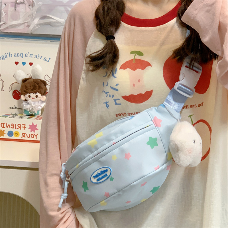 A fresh, sweet and cute star-printed chest bag for women, a new high-appearance-level light and sporty cycling crossbody bag with a forest style details Picture