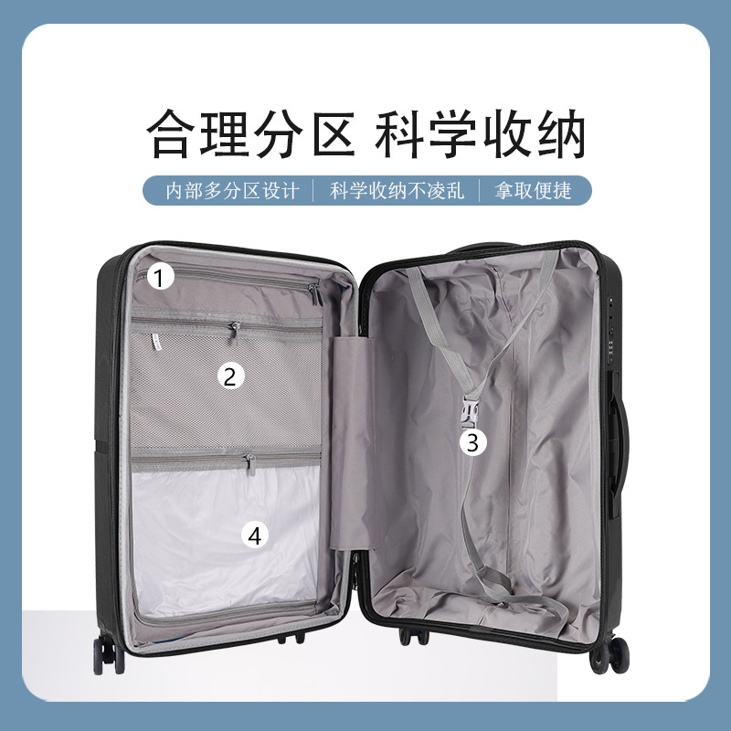 Foreign trade cross-border large-capacity PP trolley case, explosion-proof zipper suitcase, student combination case with expansion travel case Specification drawing