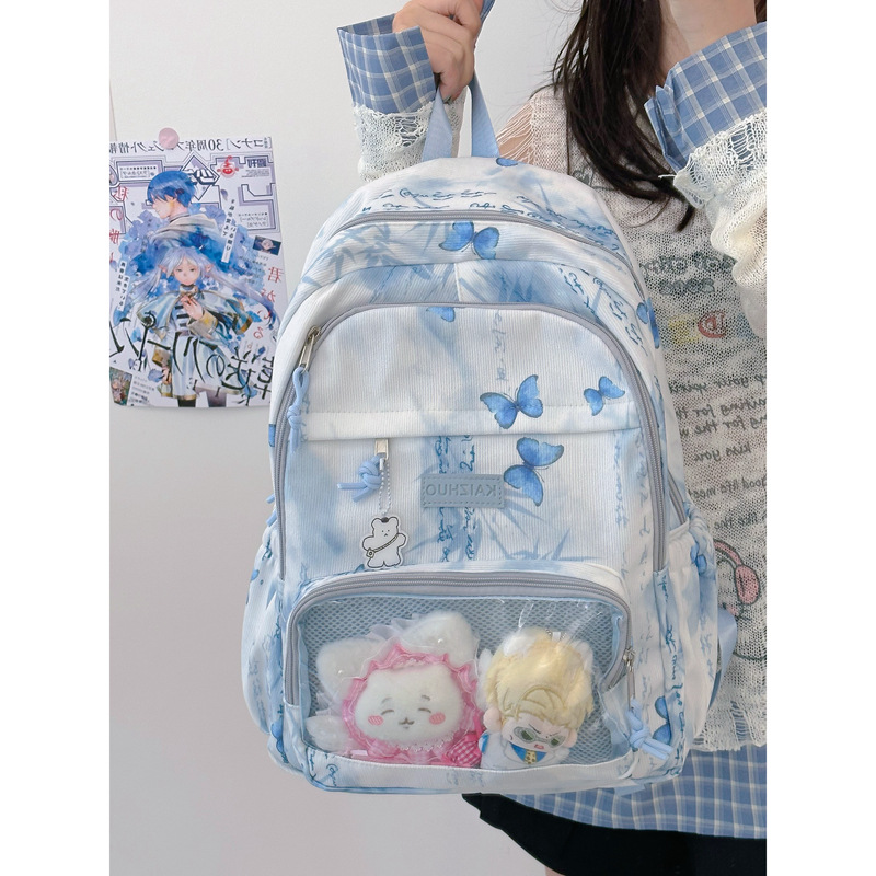 New Chinese-style schoolbag with butterfly print for girls, versatile backpack, a light and refreshing travel backpack for junior high school students full figure