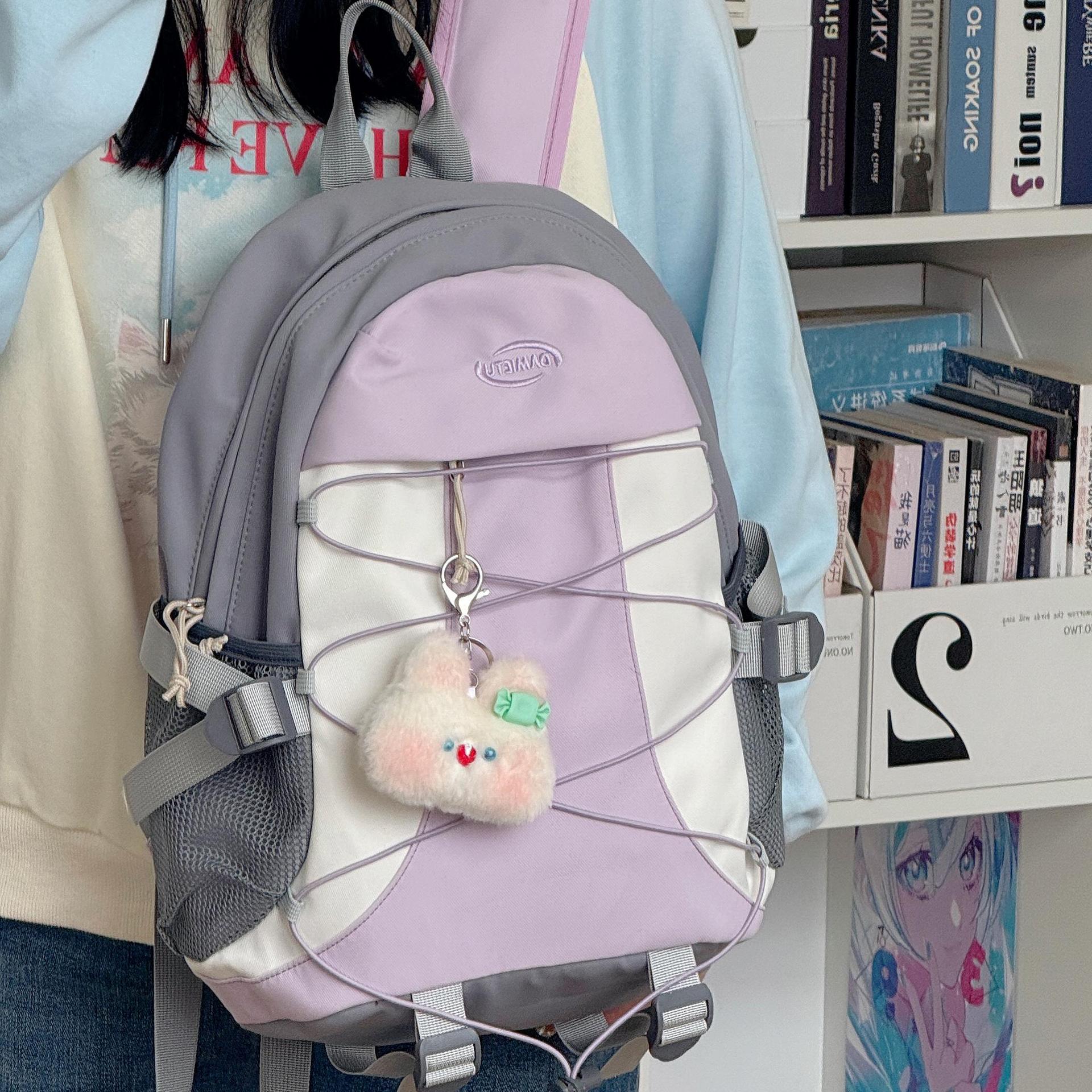 Summer's new high-appeal color-blocking drawstring backpack for women, a light and fresh forest-style backpack for junior and senior high school students full figure