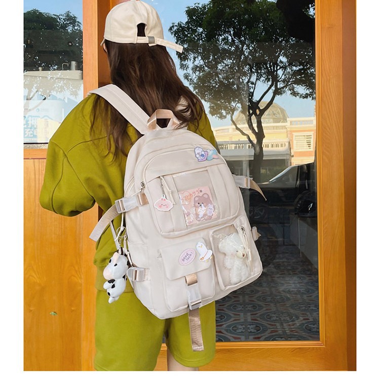 Junior high school student backpack, Korean-style cute girl bear doll backpack, large-capacity sweet student backpack details Picture