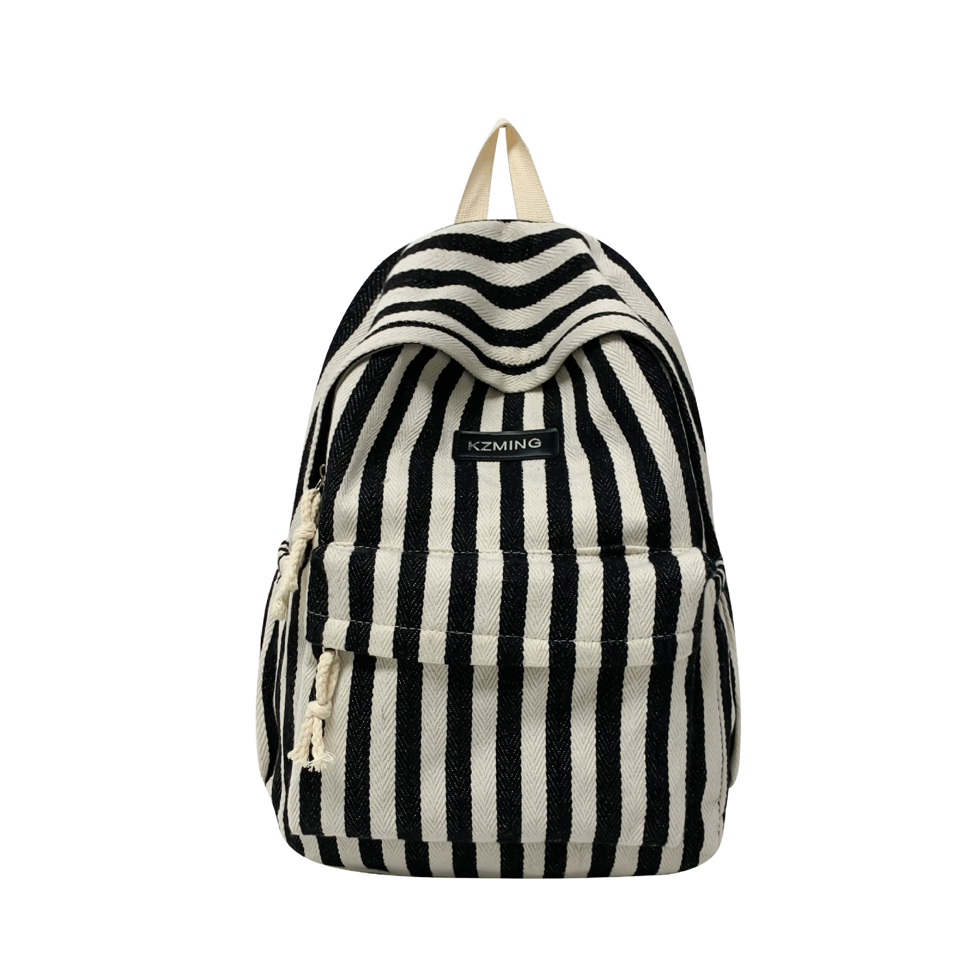 A new Korean-style striped backpack with a high aesthetic level and a college style. It is a casual, simple, lightweight and large-capacity backpack for junior and senior high school students Item Picture