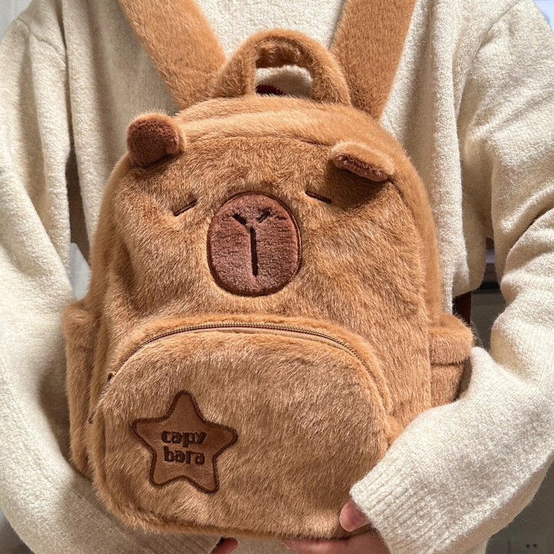 The best-selling plush capybara backpack is cartoonish and cute. The Maillard fur bag is a versatile and casual backpack for women details Picture
