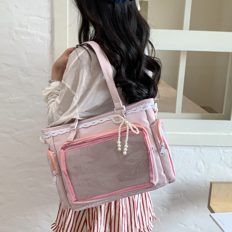 New high-appearance-level Korean ins fresh and sweet transparent smappy pain bag for junior and senior high school students, a lightweight crossbody tutorial bag details Picture