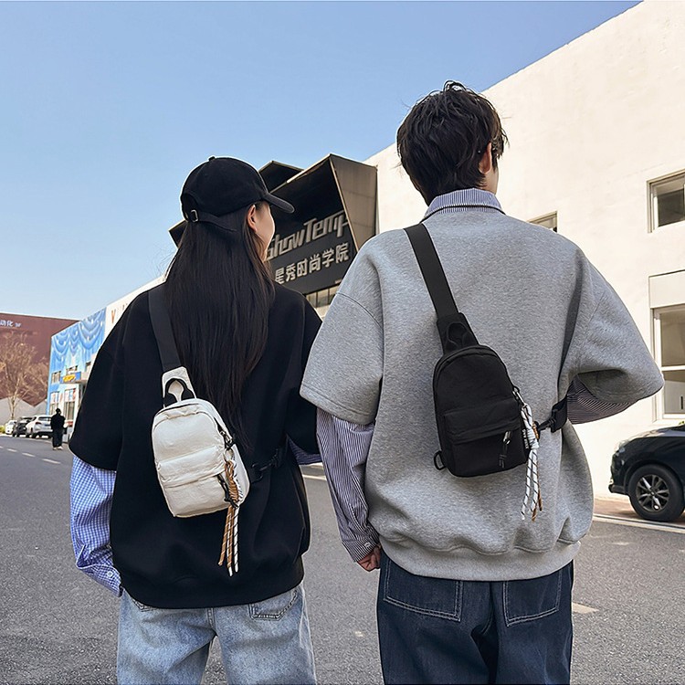 2025 New trendy ins style casual and versatile chest bag, simple solid color crossbody bag, lightweight outdoor sports backpack full figure