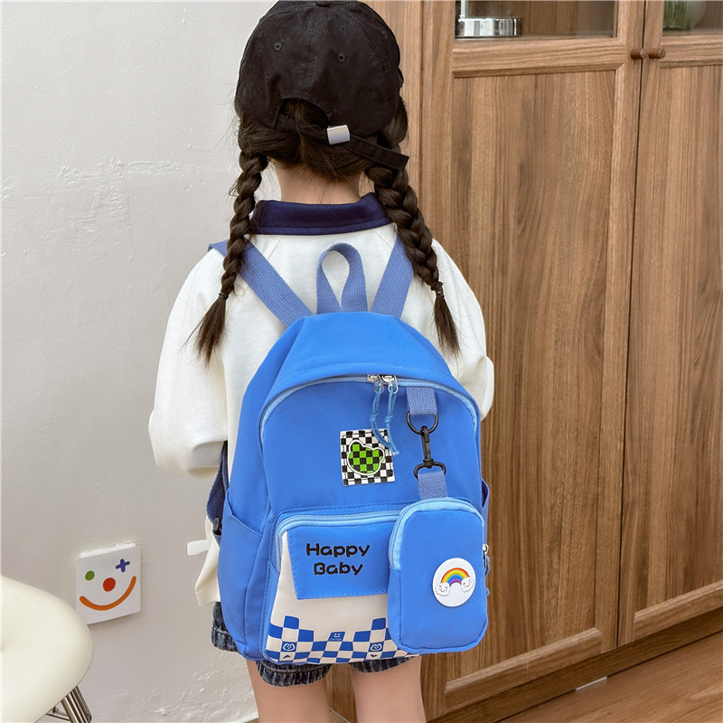 Checkered double-shoulder children's and primary school students' travel letter two-piece backpack, kindergarten schoolbag Specification drawing