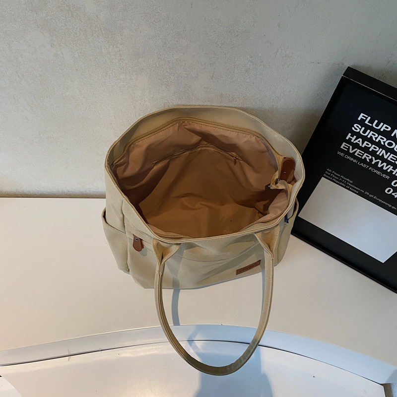 2025 New Japanese-Korean Forest style large-capacity student class tote bag, solid color simple single-shoulder bag, versatile handbag Specification drawing