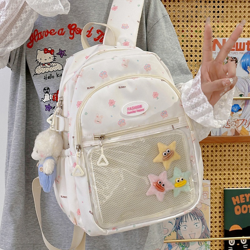 Japanese-style ins cute printed backpacks, transparent girls' pain-relieving bags, new large-capacity schoolbags, and middle school backpacks details Picture