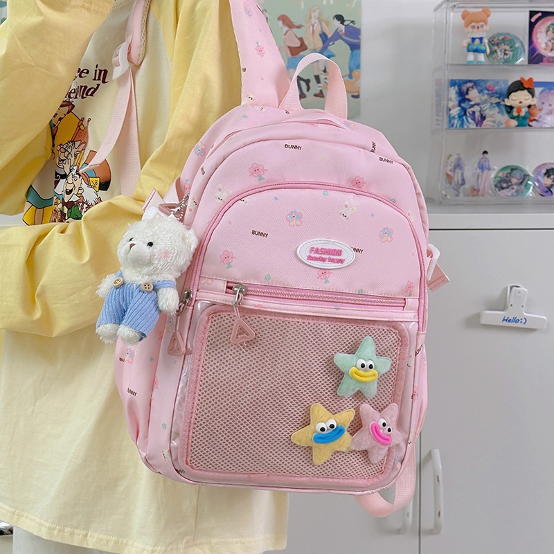 Japanese-style ins cute printed backpacks, transparent girls' pain-relieving bags, new large-capacity schoolbags, and middle school backpacks full figure