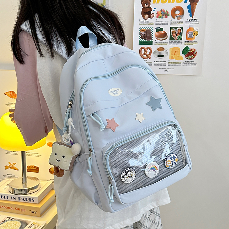 Large-capacity transparent and lightweight ins schoolbag for female students, Japanese-style simple backpack, versatile and cute backpack for primary school students details Picture