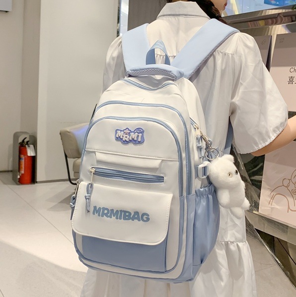A cute schoolbag for junior high school students, a lightweight forest-themed versatile bag with contrasting colors, and a large-capacity backpack for high school students full figure