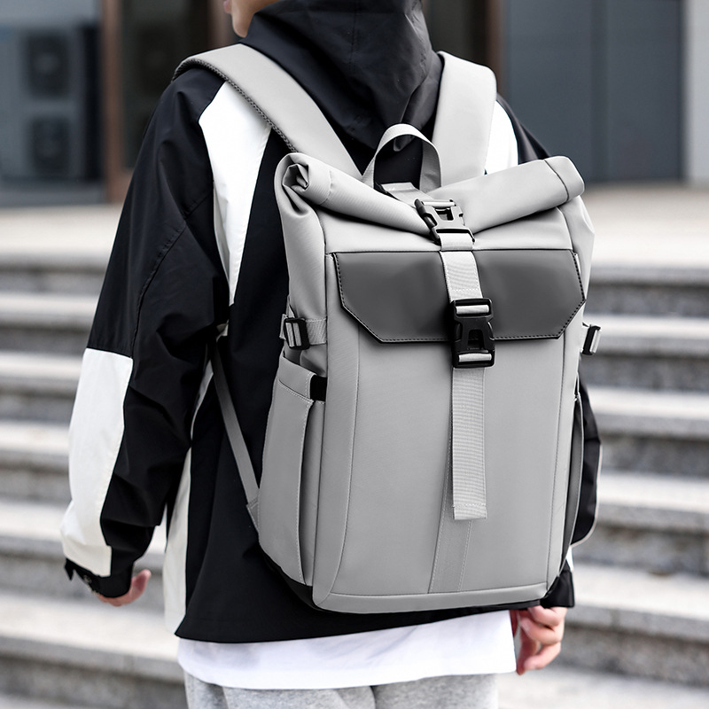 A new cross-border trendy travel backpack for men, with a folding roll opening and functional style, is a cycling backpack for outdoor leisure details Picture