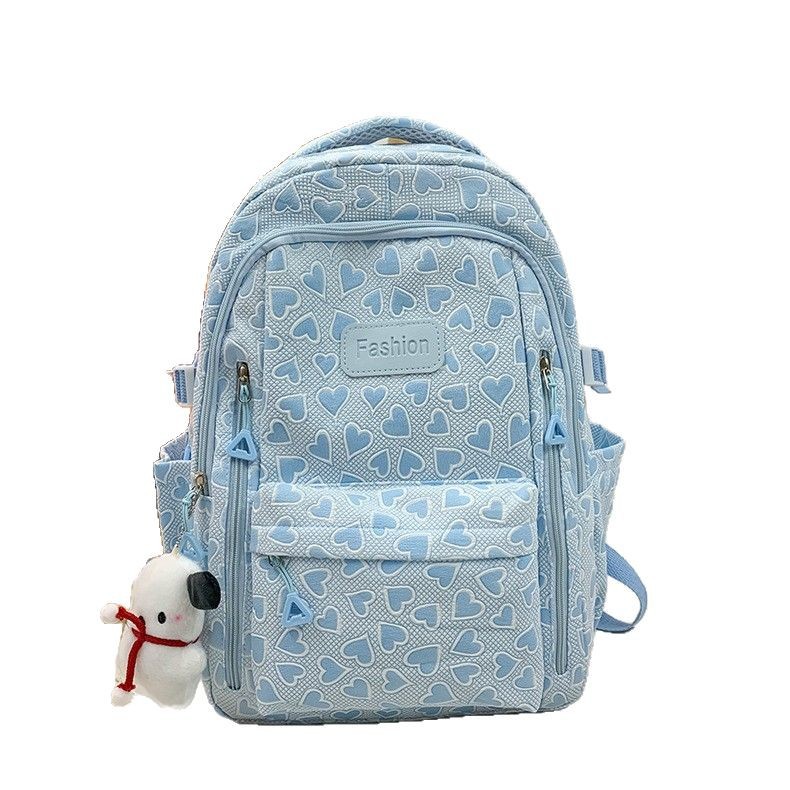 Fashionable and simple macaron-colored heart-shaped backpack, large-capacity cute girls' schoolbag, multi-functional student backpack Item Picture