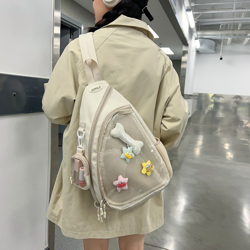 Forest-style cute girl crossbody bag, transparent layer, slappy chest bag, casual commuting bag for class, girls' single-shoulder crossbody bag full figure