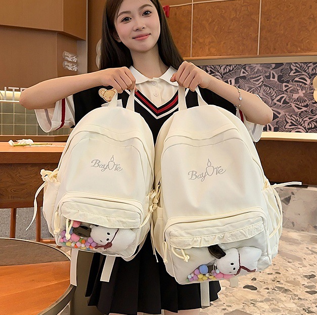 High appearance level ins versatile backpack for middle and high school students, large capacity cute pain bag, dopamine casual and simple schoolbag full figure