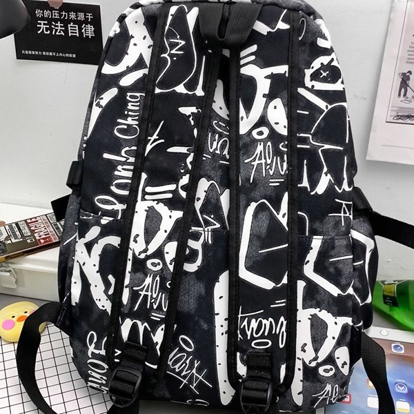 A new trendy backpack for boys from foreign trade, featuring a large capacity and personalized graffiti graffiti on Instagram Specification drawing