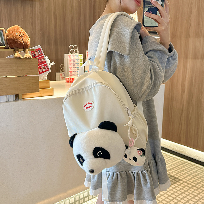 Cute and soft girl panda backpack, campus student schoolbag, large-capacity backpack, three-dimensional plush panda head schoolbag for girls full figure