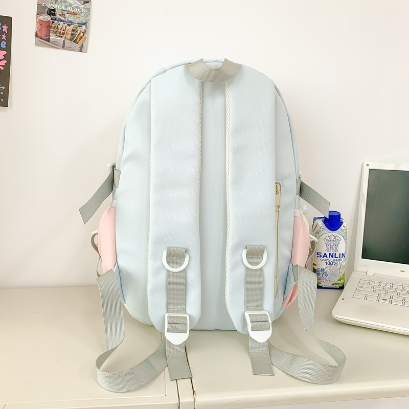A new high-appearance-level, fresh and sweet color-blocking backpack from Japanese ins, a lightweight travel backpack for junior and senior high school students Specification drawing