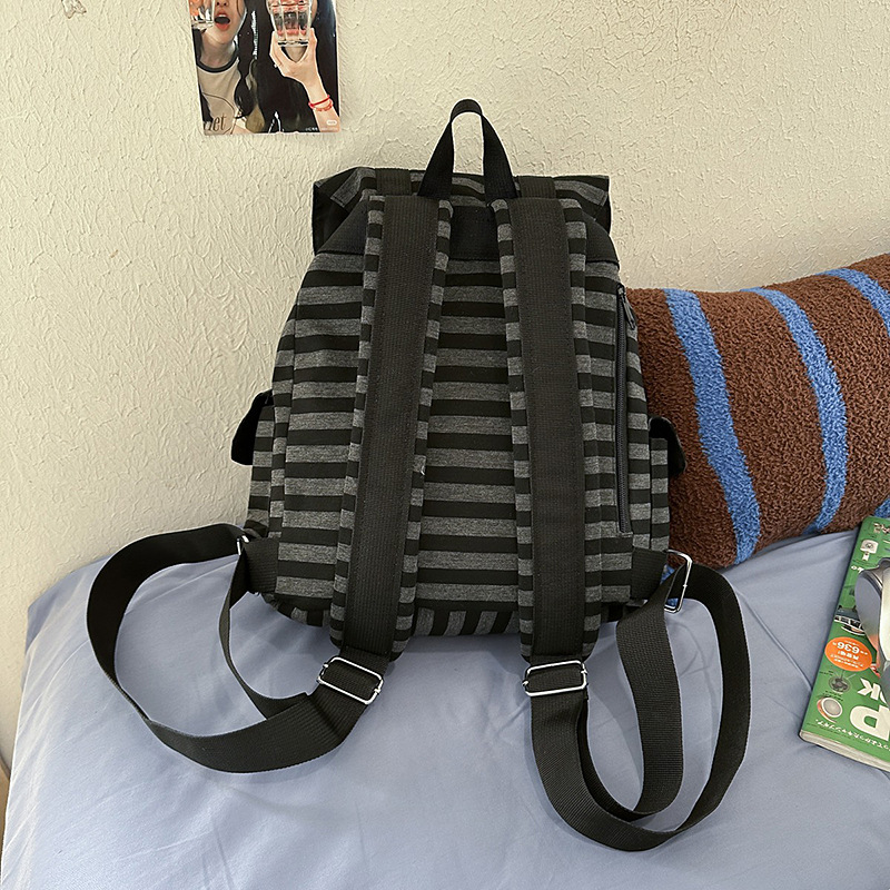 Versatile striped bag cover backpack, retro casual functional large-capacity Korean-style schoolbag, casual niche single-shoulder bag Specification drawing