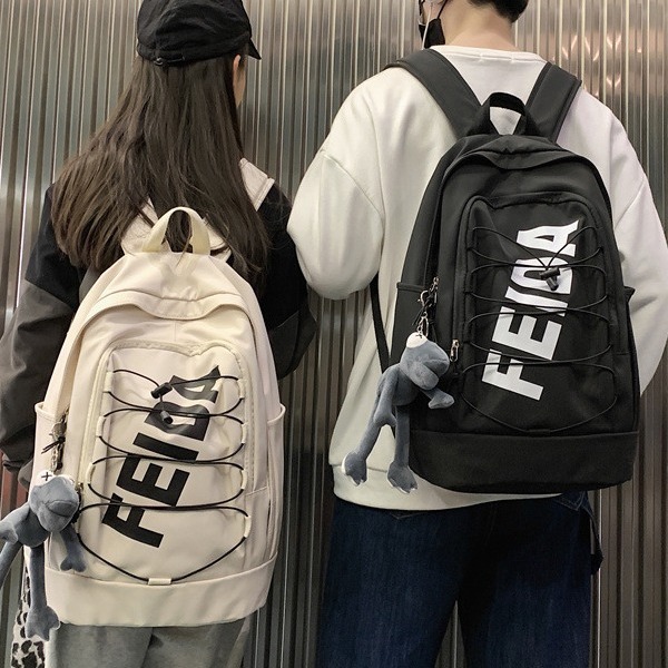 Japanese-style ins schoolbag, cool and trendy college student couple casual backpack, large-capacity string-on middle school student casual backpack full figure
