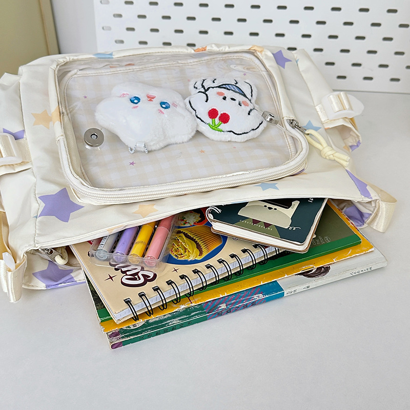 A cute crossbody bag for women, a new Japanese-style fresh and sweet transparent pain-relieving bag for students, a lightweight bag for class make-up Application Scenario