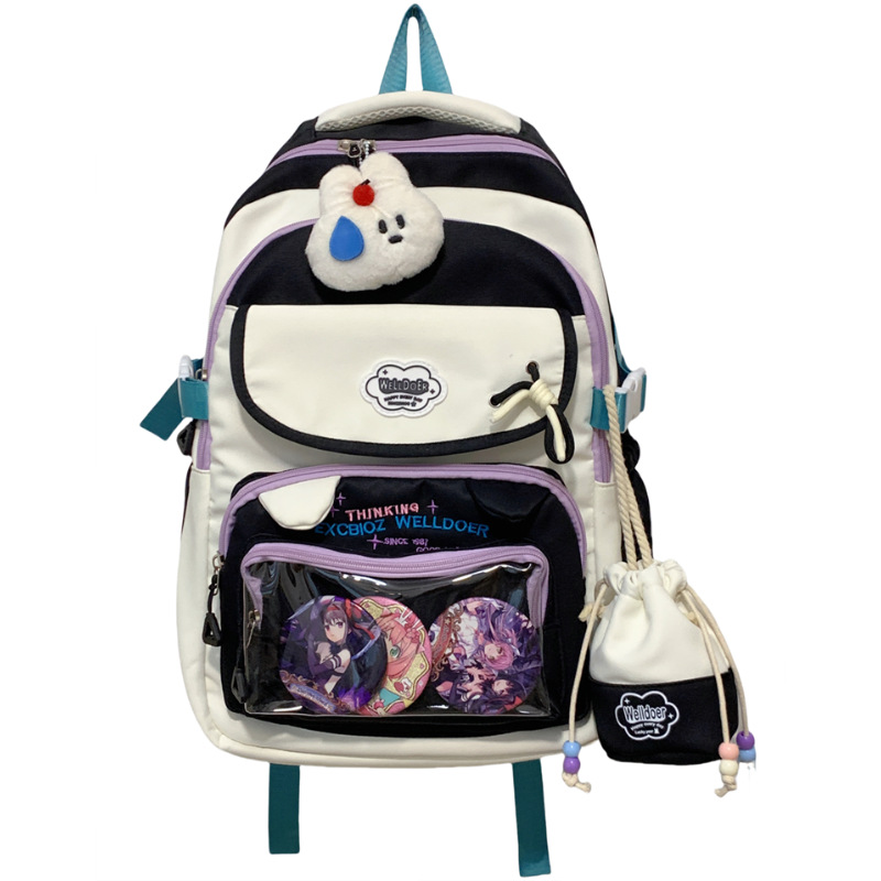 The new color-blocking schoolbag for high school girls, with a college style and sweet girl vibe, is a two-piece set of backpacks for primary and secondary school students Item Picture