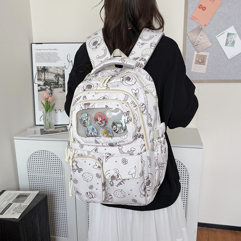 New high-appearance-level, fresh and clean schoolbag, Japanese Harajuku style, large-capacity travel backpack, printed and versatile backpack details Picture