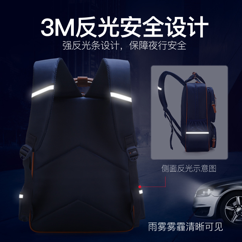 The new British-style backpacks for primary and secondary school students are large-capacity, featuring printed words and logos on both shoulders for boys and girls details Picture