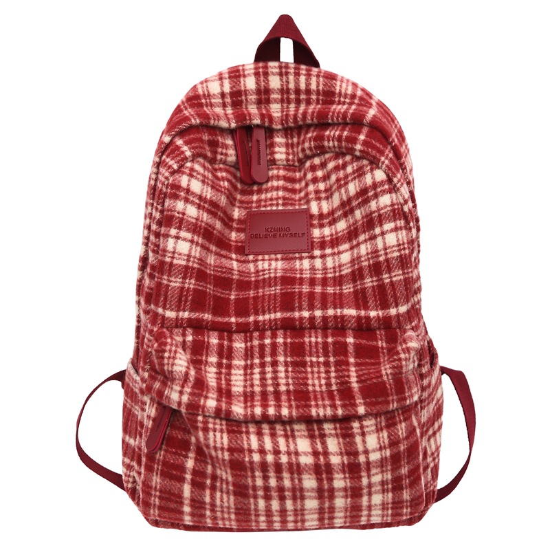 Korean version of ins school style woolen checkered schoolbag for girls, new spring 2025, high appearance level backpack for students Item Picture