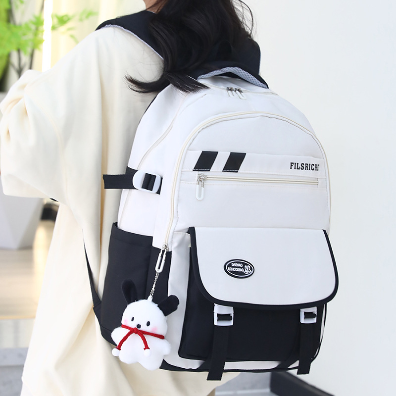 New lightweight and large-capacity junior high school schoolbag, fashionable color-blocking lightweight and casual backpack for girls, and cross-border backpack for girls full figure