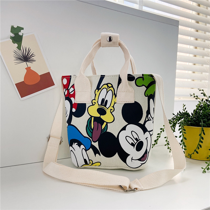 Cartoon-printed trendy canvas single-shoulder bag, women's casual and versatile tote bag, student schoolbag, Korean-style handbag details Picture
