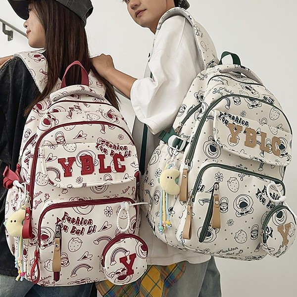 A new Korean-style Instagram backpack with a high level of appearance, fresh, sweet and cute cartoon letters, and a lightweight backpack for junior and senior high school students details Picture