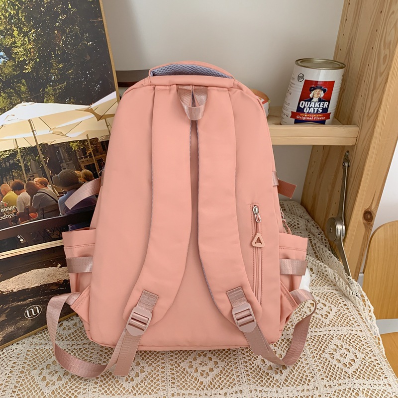 New schoolbag for female college students, solid-color large-capacity backpack, multi-layered and sturdy backpack for junior and senior high school students Specification drawing