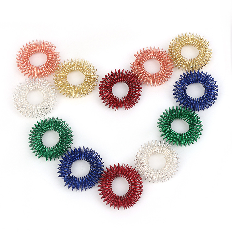 Supply massage rings, stress-relieving toys, metal finger massage springs, gold-plated, silver-copper colored massage rings details Picture