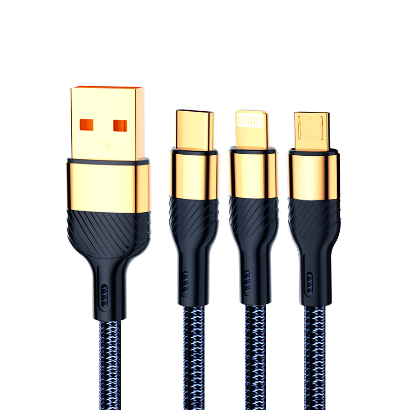 200W Super fast charging data cable, three-in-one charging cable, compatible with Apple 15, Huawei, OPPO and Honor Item Picture