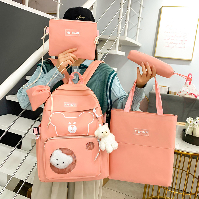 Korean version schoolbag for girls, new large-capacity backpack for middle and high school students, five-piece set, double-shoulder backpack, cross-border Specification drawing