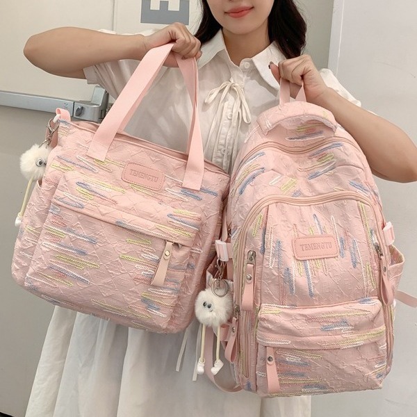A large-capacity backpack for junior high school students with high appearance standards, a Korean-style ins cream yellow two-piece backpack set for primary and secondary school students details Picture