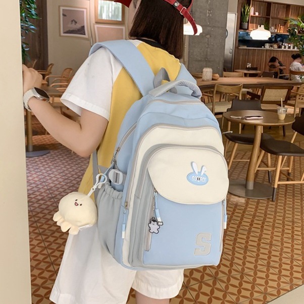 Japanese-style ins junior high school student high appearance level schoolbag, fresh and sweet, color-blocking versatile backpack, forest-style girl's backpack details Picture