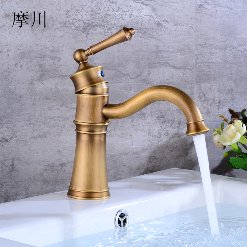 High-end basin faucet, brass antique European-style hot and cold water faucet, high hot and cold countertop basin faucet, retro faucet Specification drawing