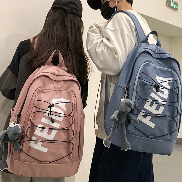 Japanese-style ins schoolbag, cool and trendy college student couple casual backpack, large-capacity string-on middle school student casual backpack details Picture
